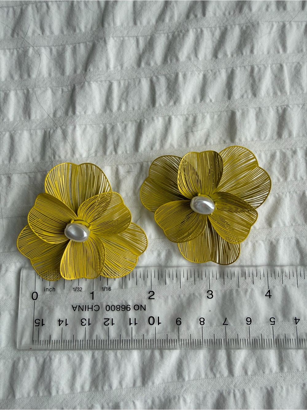 Anthropologie Yellow Flower Wirework Earrings with Pearl Centers